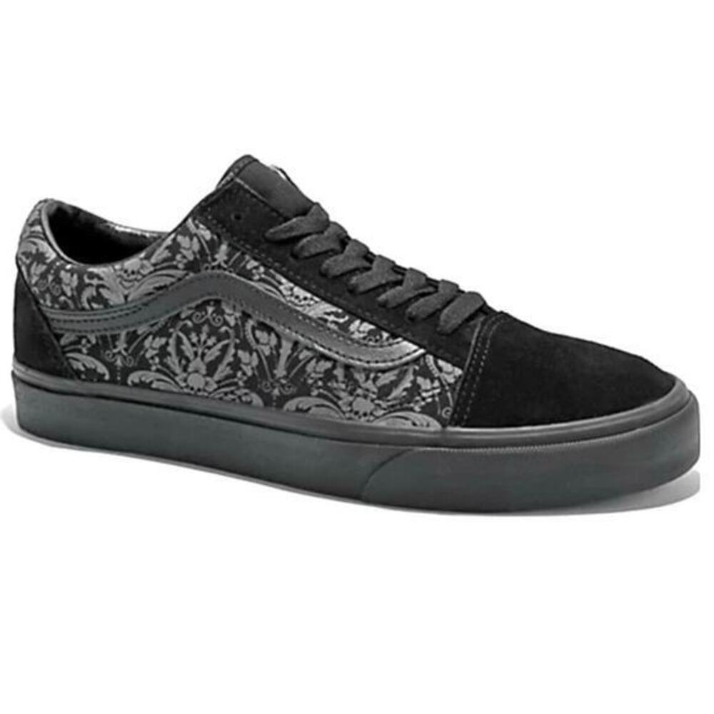 Vans Women 7 Black  Grey Old Skool Skull Tapestry Canvas Suede Skate Sneakers